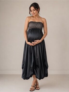 Japanese Weekend San Francisco Maternity‎ Black Strapless Satin Dress Size Small
